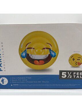 Park Play 5.5 Ft Emoji Island Inflatable Pool Float With Quick Fill Valve